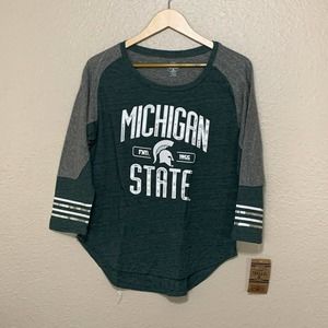 New Michigan State Spartans Women's Football 3/4 Sleeve T-Shirt M Medium OLCPS